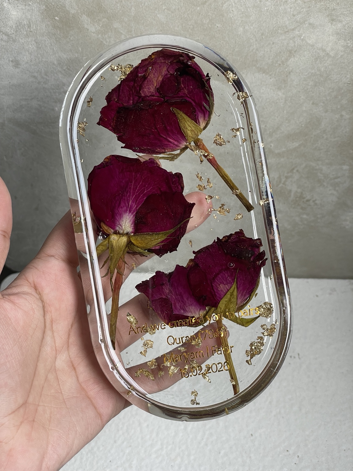 Preserved rose resin piece